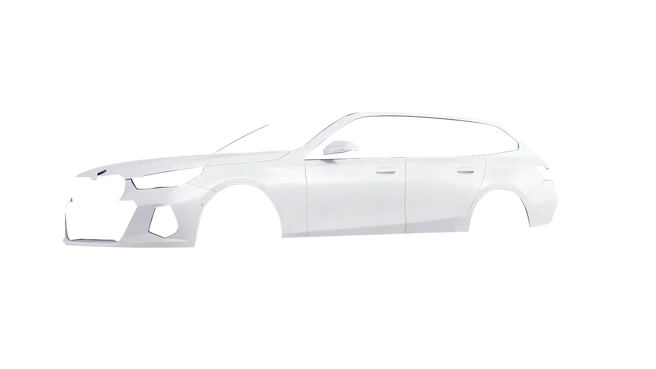 BMW i5 Touring 2024 wrapped in Carbon Fiber White (Avery Dennison SW900-115-X), front three-quarter view