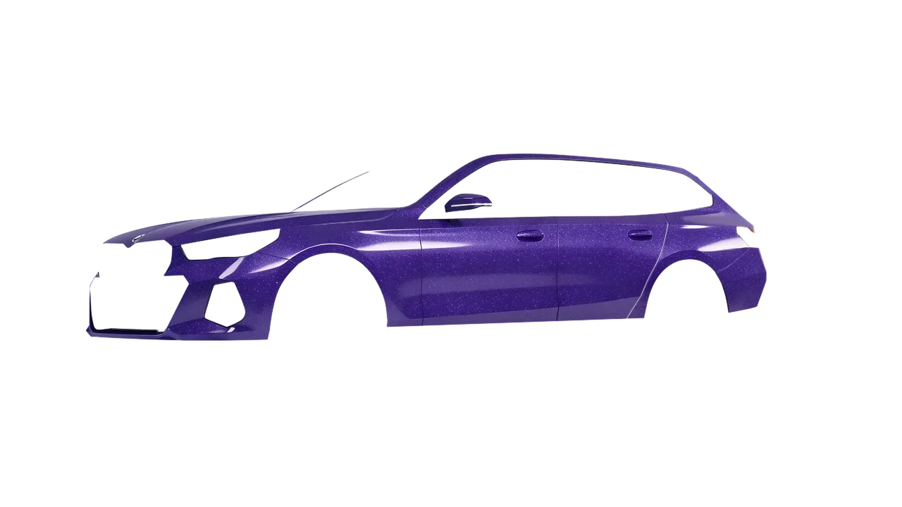 BMW i5 Touring 2024 wrapped in Purple (Avery Dennison SW900-587-D), front three-quarter view