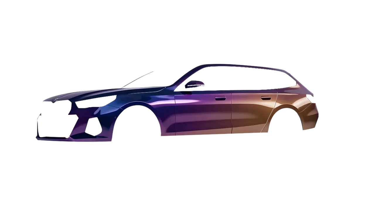 BMW i5 Touring 2024 wrapped in Gloss Flip Deep Space (3M GP278), front three-quarter view