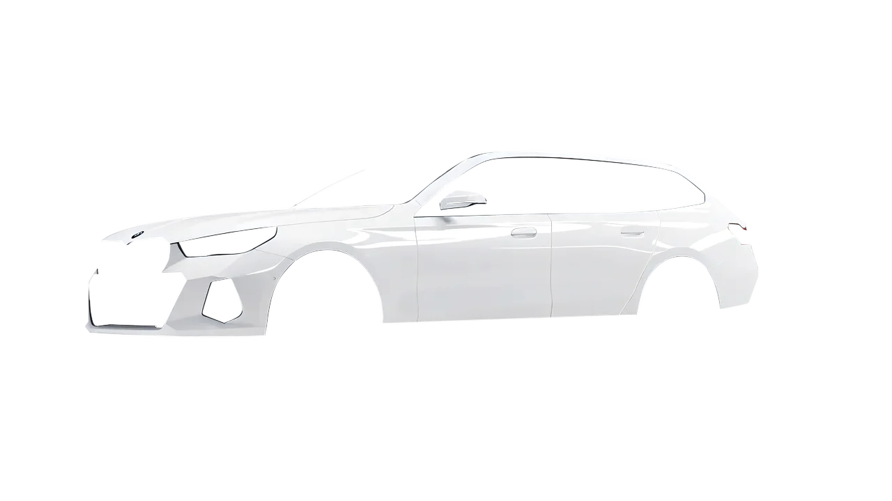 BMW i5 Touring 2024 wrapped in Gloss White (3M G10), front three-quarter view