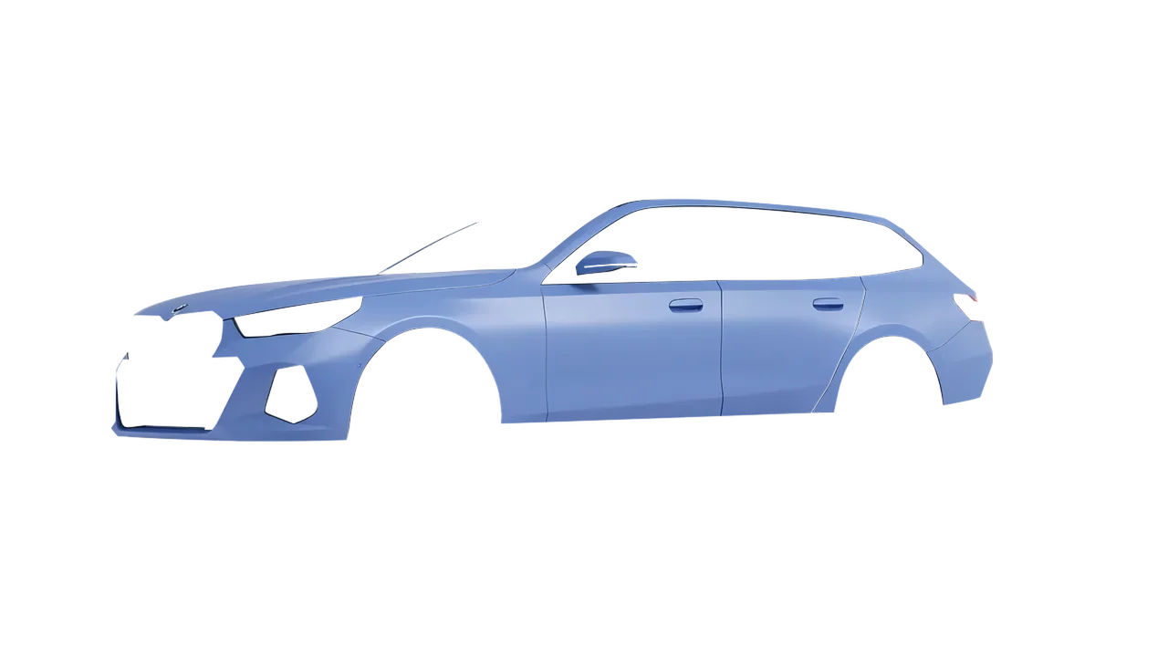 BMW i5 Touring 2024 wrapped in Dreamline Blue (Avery Dennison SW900-616-O), front three-quarter view