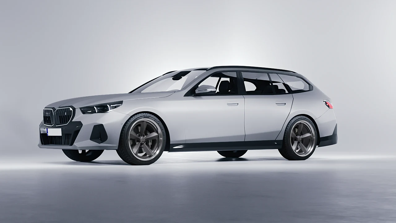 BMW i5 Touring 2024 on HRE Performance Wheels 105 forged wheels, front three-quarter view