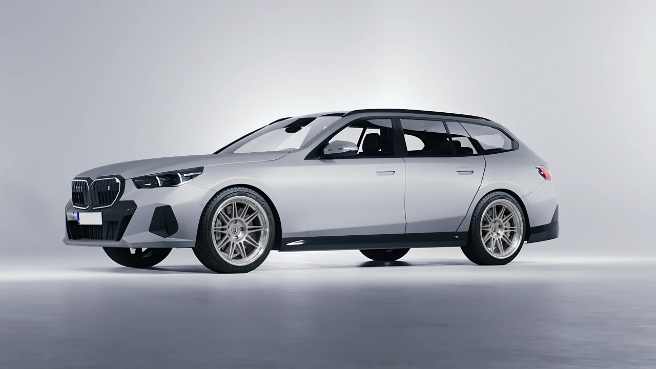 BMW i5 Touring 2024 on HRE Performance Wheels 301 forged wheels, front three-quarter view