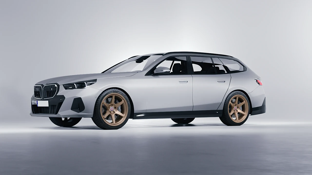 BMW i5 Touring 2024 on HRE Performance Wheels 306-GTS forged wheels, front three-quarter view