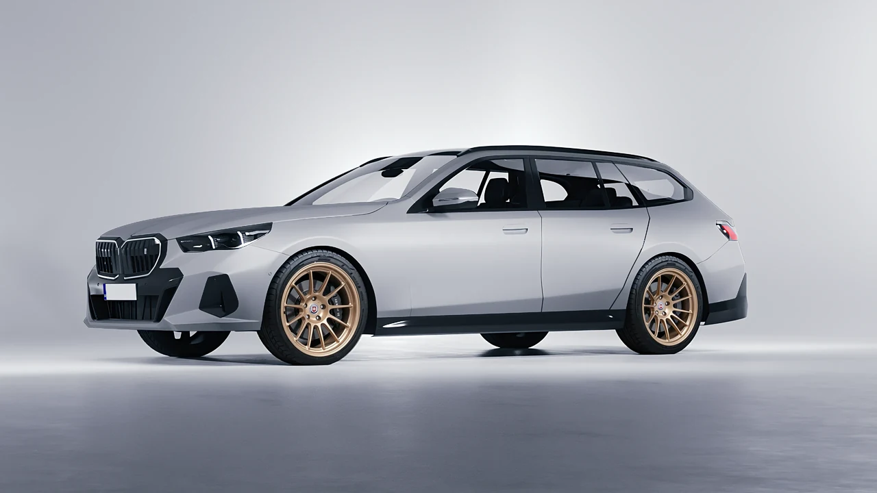 BMW i5 Touring 2024 on HRE Performance Wheels 313-GTS forged wheels, front three-quarter view