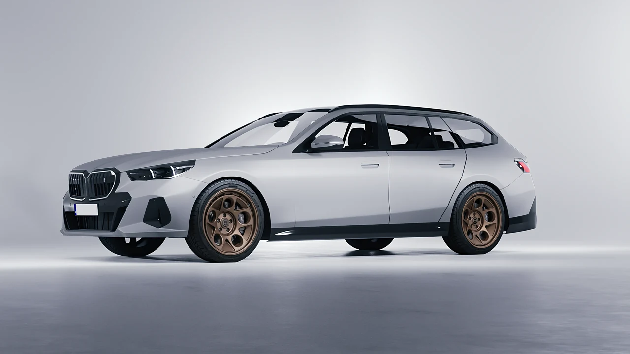 BMW i5 Touring 2024 on HRE Performance Wheels 454-GTM forged wheels, front three-quarter view