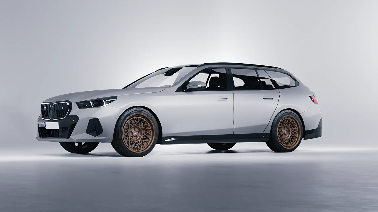 BMW i5 Touring 2024 on HRE Performance Wheels 501-GTM forged wheels, front three-quarter view