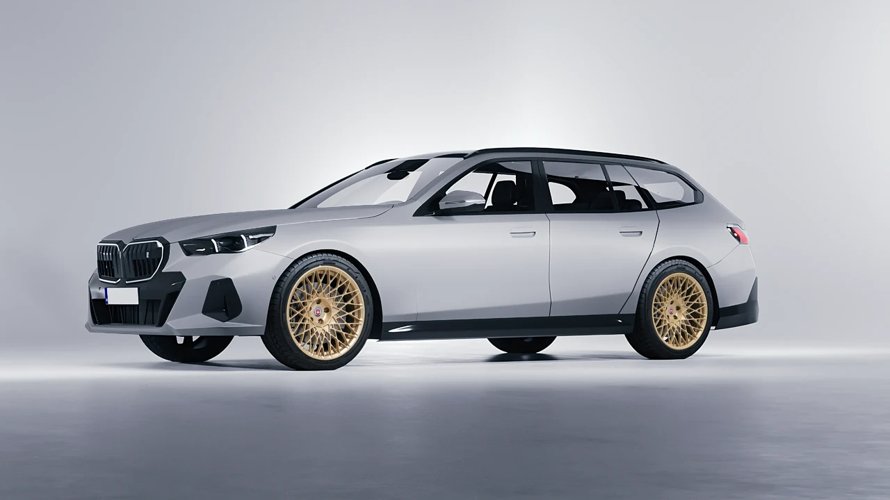 BMW i5 Touring 2024 on HRE Performance Wheels 501M forged wheels, front three-quarter view