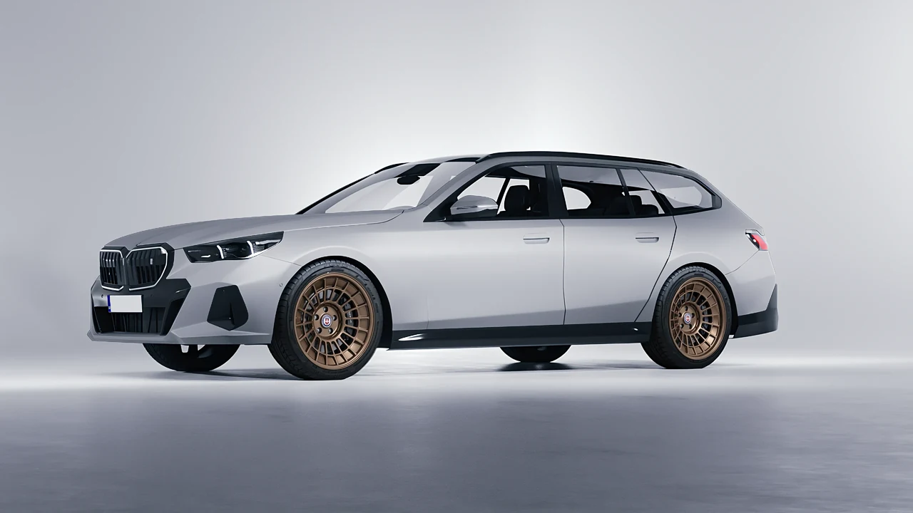BMW i5 Touring 2024 on HRE Performance Wheels 515-GTM forged wheels, front three-quarter view