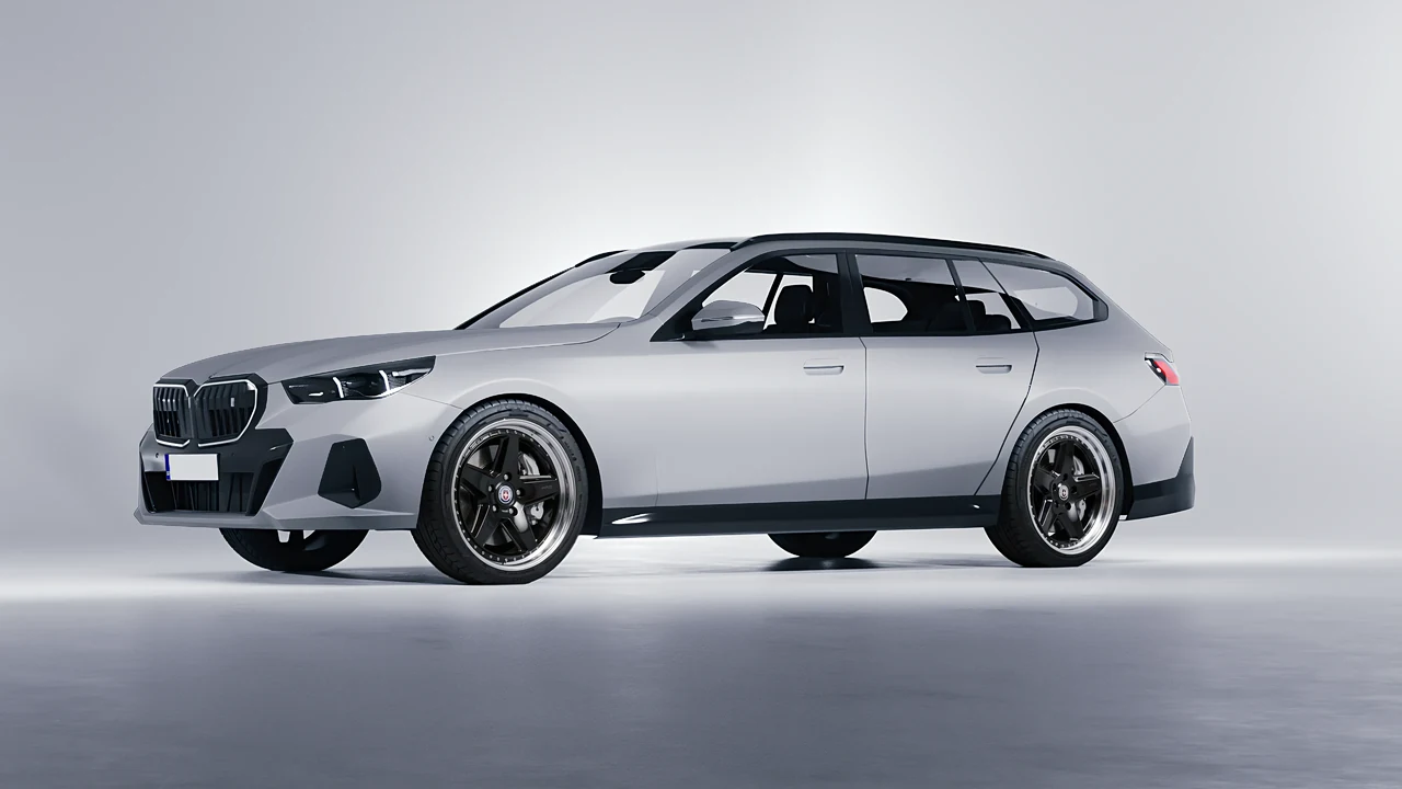 BMW i5 Touring 2024 on HRE Performance Wheels 517 forged wheels, front three-quarter view