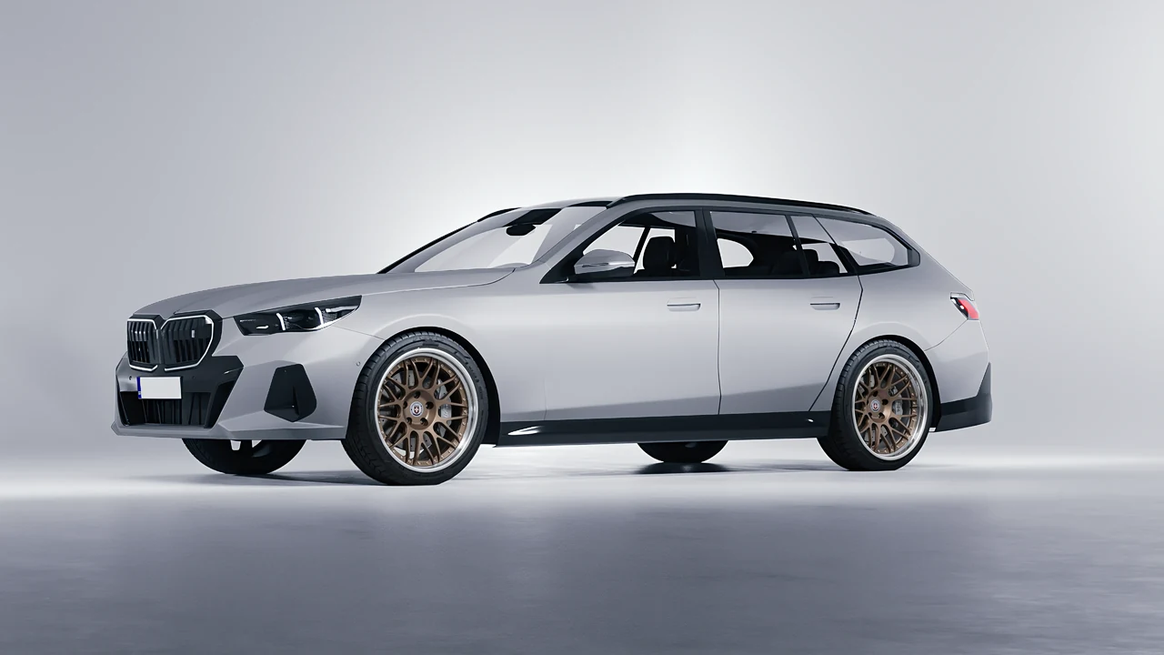 BMW i5 Touring 2024 on HRE Performance Wheels C100 forged wheels, front three-quarter view
