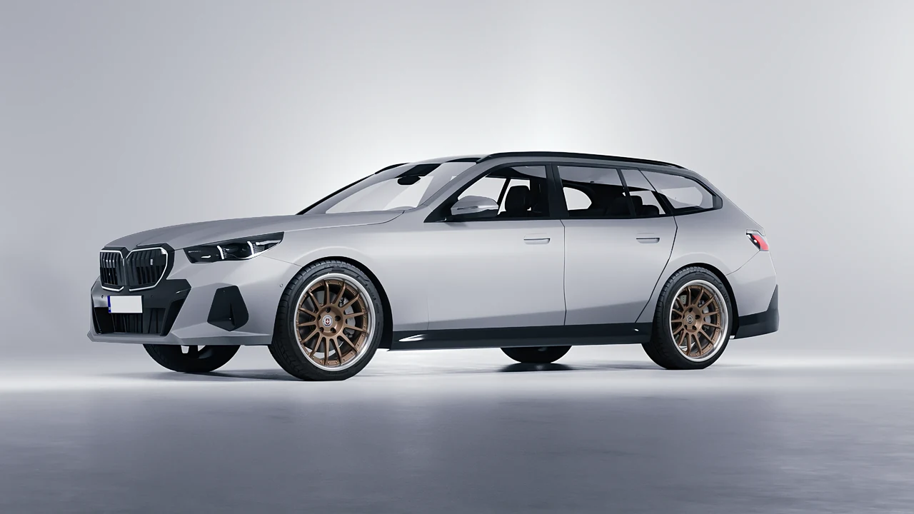 BMW i5 Touring 2024 on HRE Performance Wheels C109 forged wheels, front three-quarter view