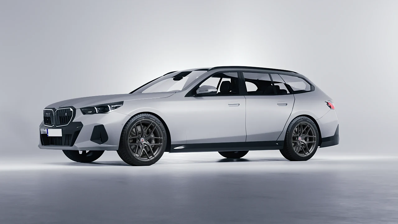 BMW i5 Touring 2024 on HRE Performance Wheels P161 forged wheels, front three-quarter view