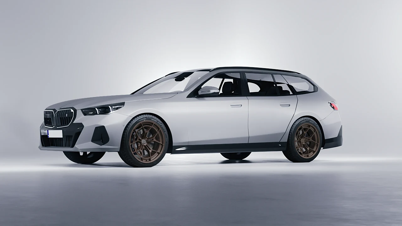 BMW i5 Touring 2024 on HRE Performance Wheels P301 forged wheels, front three-quarter view