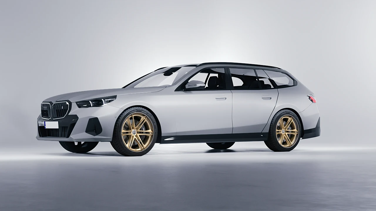 BMW i5 Touring 2024 on HRE Performance Wheels S267H forged wheels, front three-quarter view