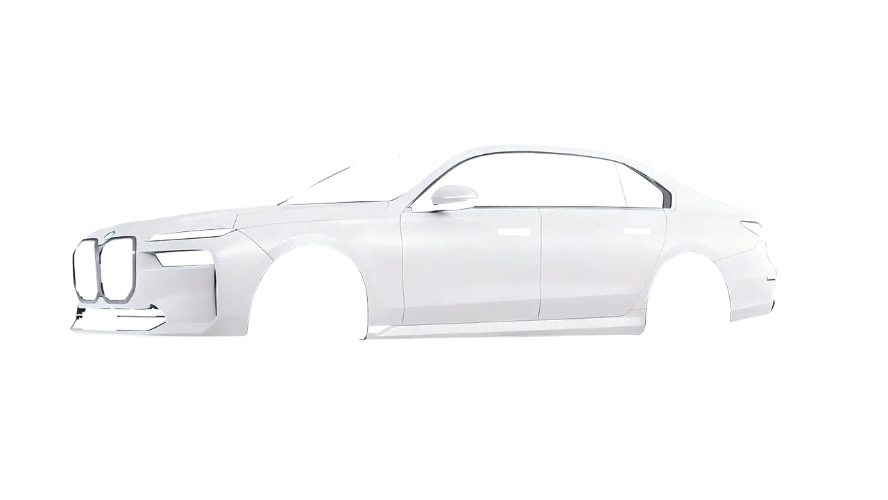 BMW i7 2023 wrapped in Carbon Fiber White (Avery Dennison SW900-115-X), front three-quarter view