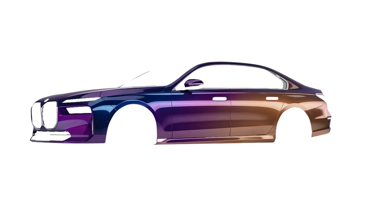 BMW i7 2023 wrapped in Gloss Flip Deep Space (3M GP278), front three-quarter view