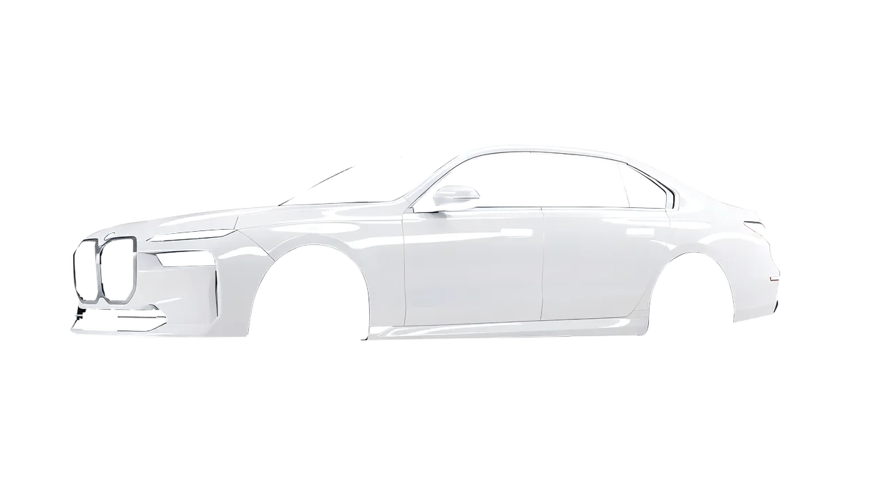 BMW i7 2023 wrapped in Gloss White (3M G10), front three-quarter view