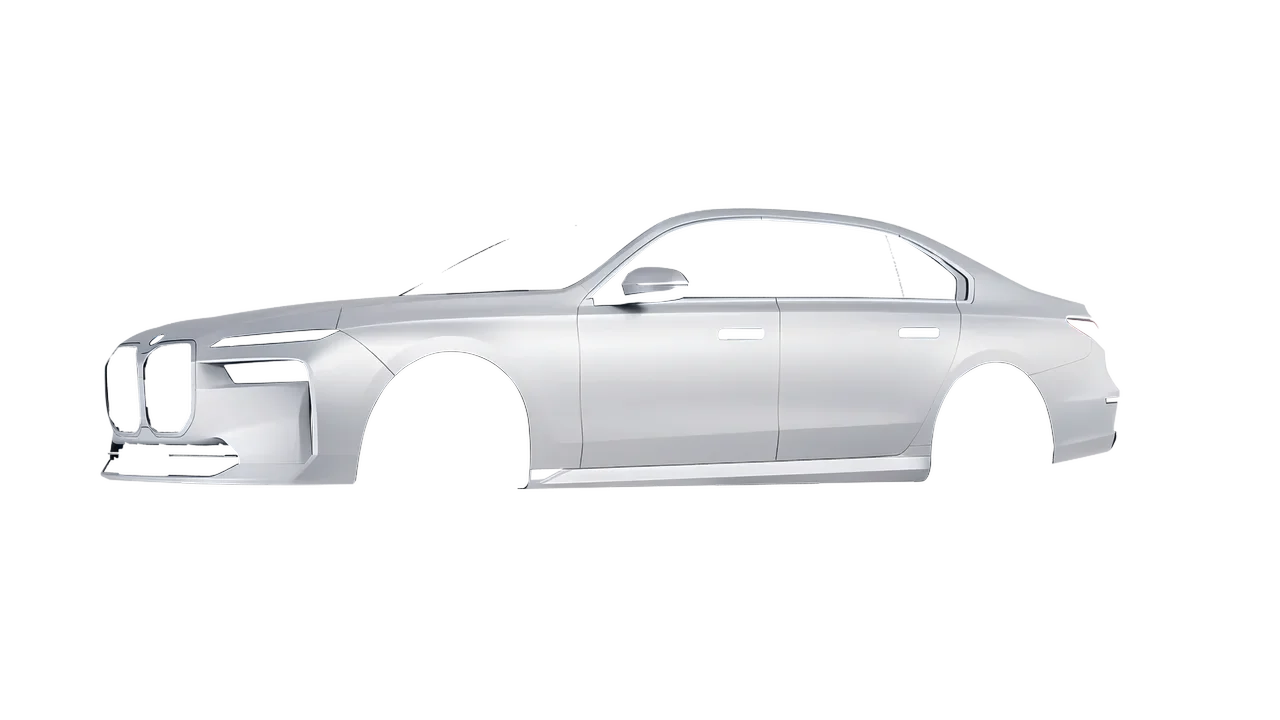 BMW i7 2023 wrapped in Matte Silver (3M M21), front three-quarter view