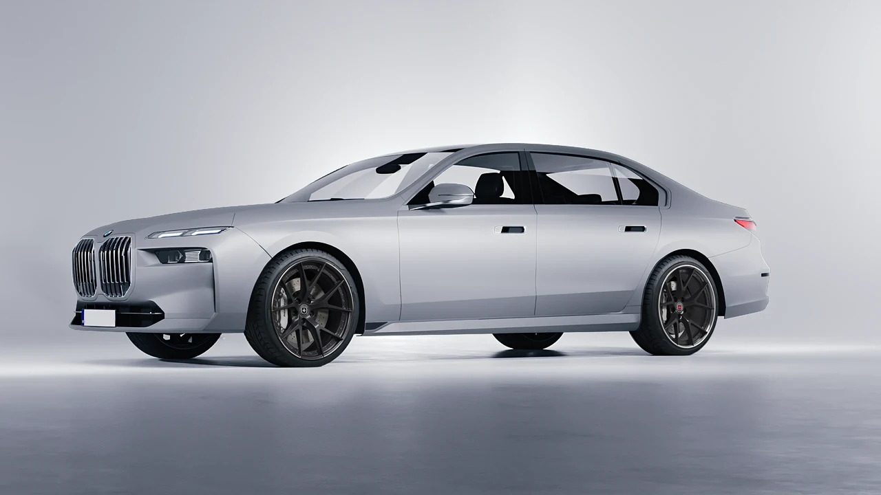 BMW i7 2023 on HRE Performance Wheels S101 forged wheels, front three-quarter view
