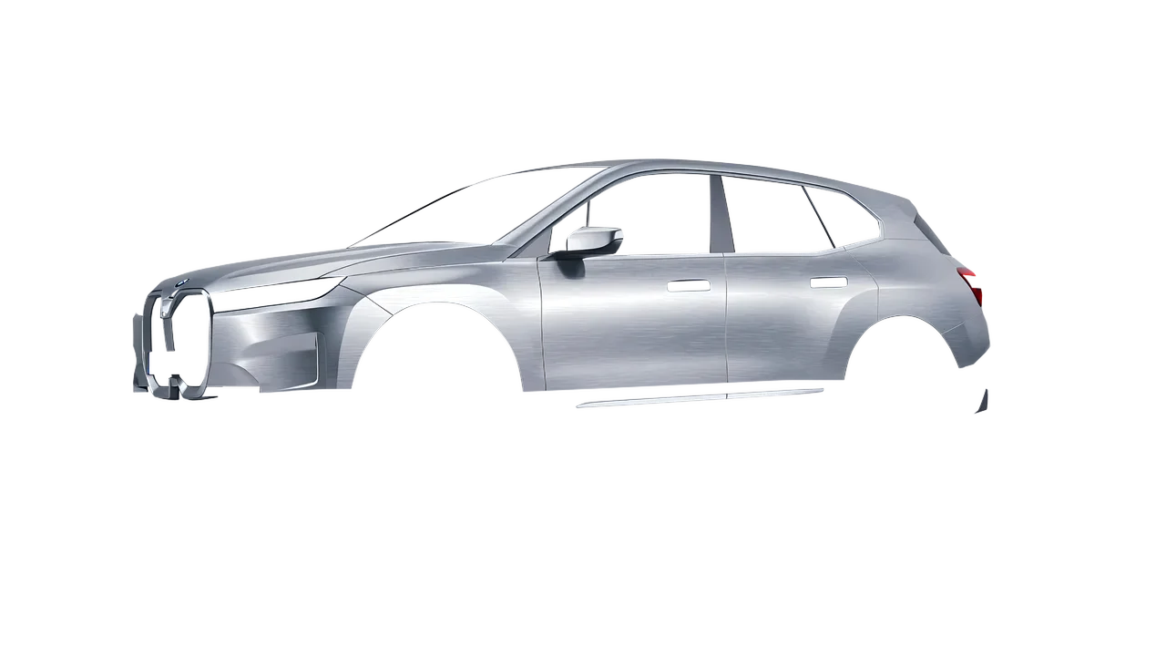 BMW iX 2022 wrapped in Brushed Aluminum (Avery Dennison SW900-812-X), front three-quarter view
