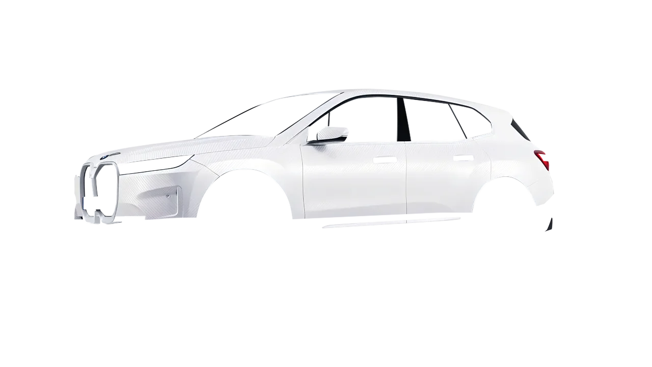 BMW iX 2022 wrapped in Carbon Fiber White (Avery Dennison SW900-115-X), front three-quarter view