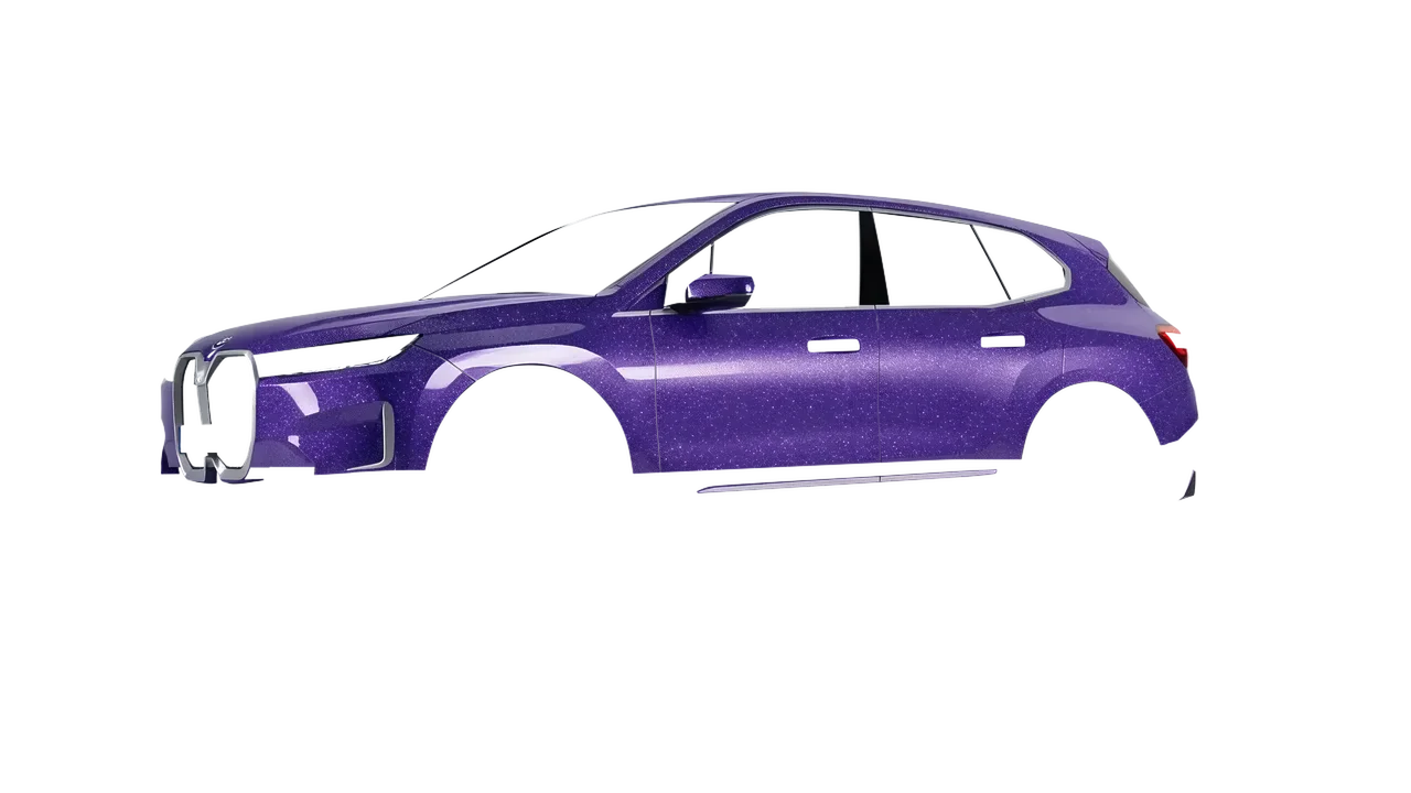 BMW iX 2022 wrapped in Purple (Avery Dennison SW900-587-D), front three-quarter view
