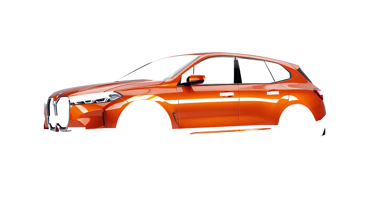 BMW iX 2022 wrapped in Fiery Orange (3M G364), front three-quarter view