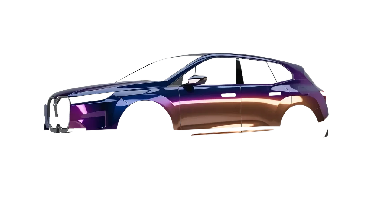 BMW iX 2022 wrapped in Gloss Flip Deep Space (3M GP278), front three-quarter view