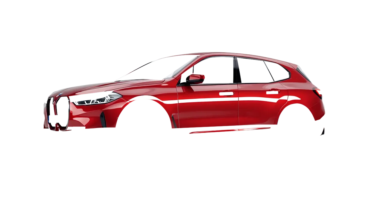 BMW iX 2022 wrapped in Hot Rod Red (3M G13), front three-quarter view