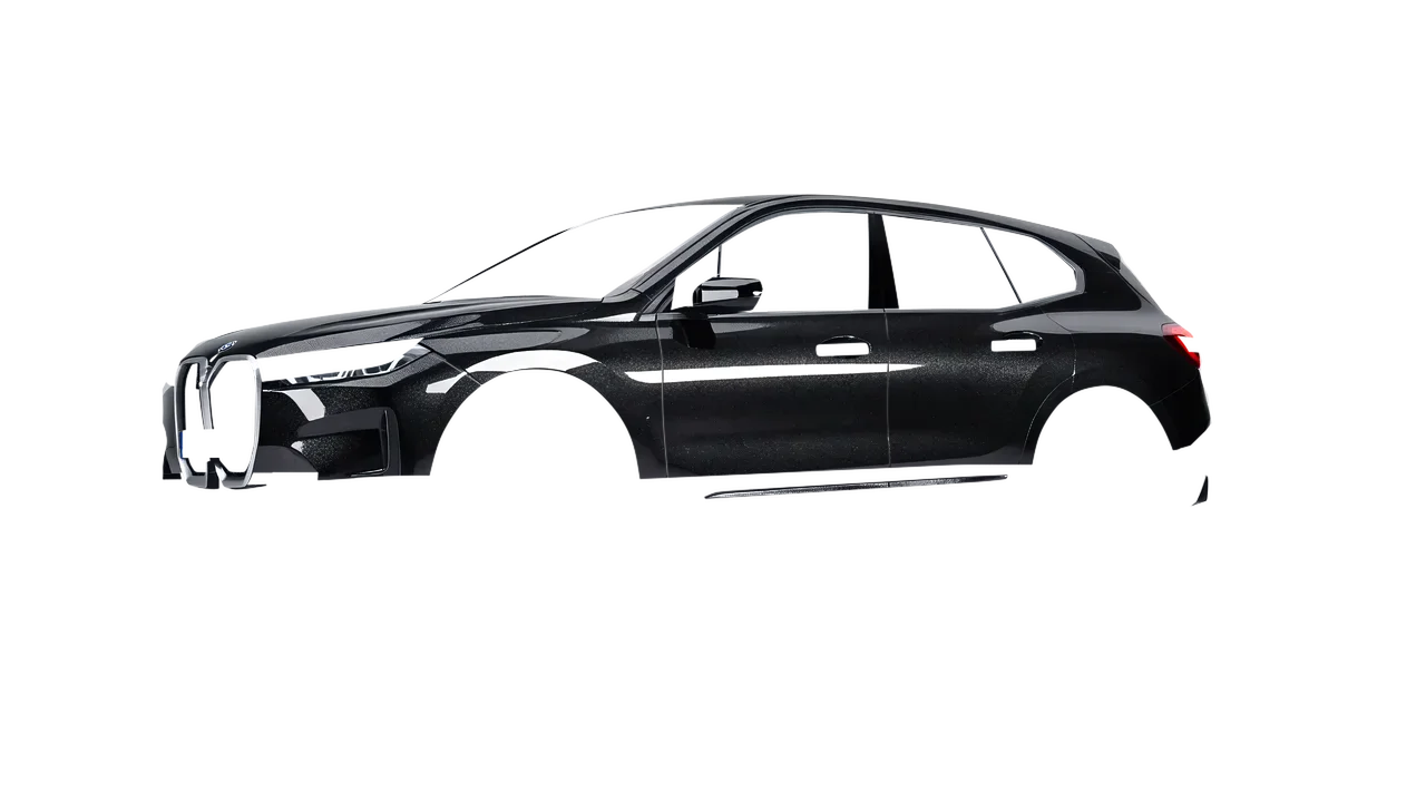 BMW iX 2022 wrapped in Mystery Black (Avery Dennison SW900-184-M), front three-quarter view