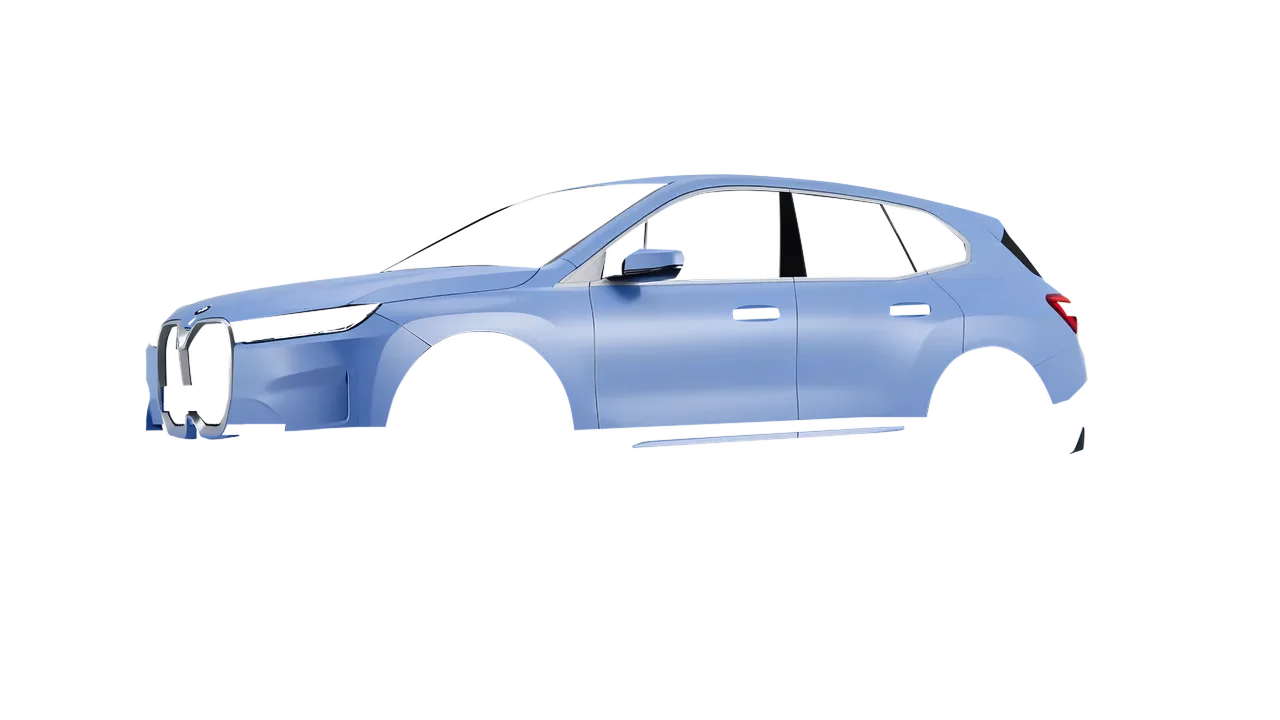 BMW iX 2022 wrapped in Dreamline Blue (Avery Dennison SW900-616-O), front three-quarter view