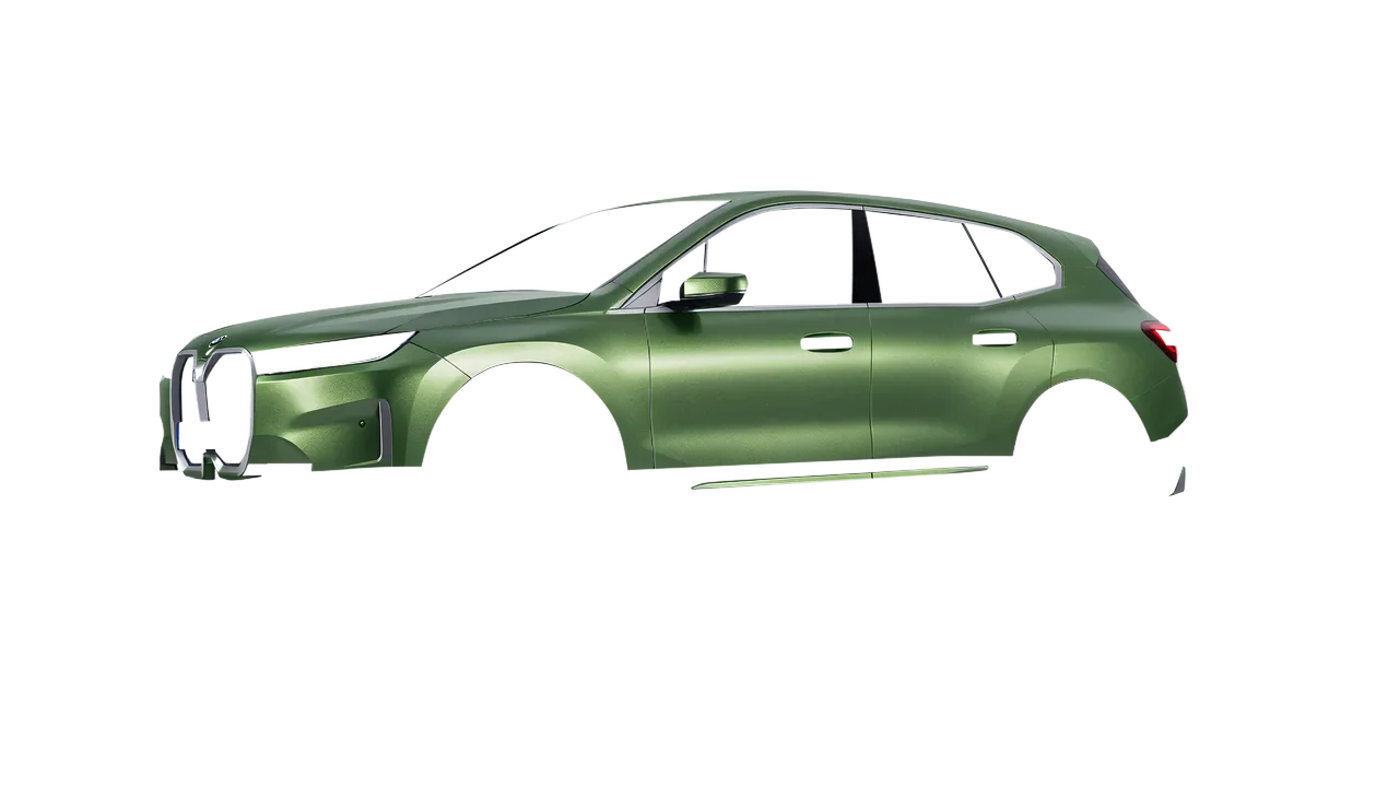 BMW iX 2022 wrapped in Apple Green (Avery Dennison SW900-745-M), front three-quarter view