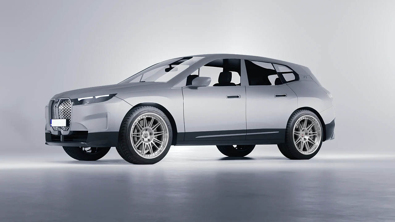 BMW iX 2022 on HRE Performance Wheels 301 forged wheels, front three-quarter view