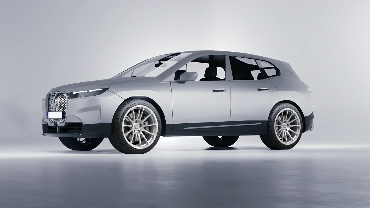 BMW iX 2022 on HRE Performance Wheels 303M forged wheels, front three-quarter view