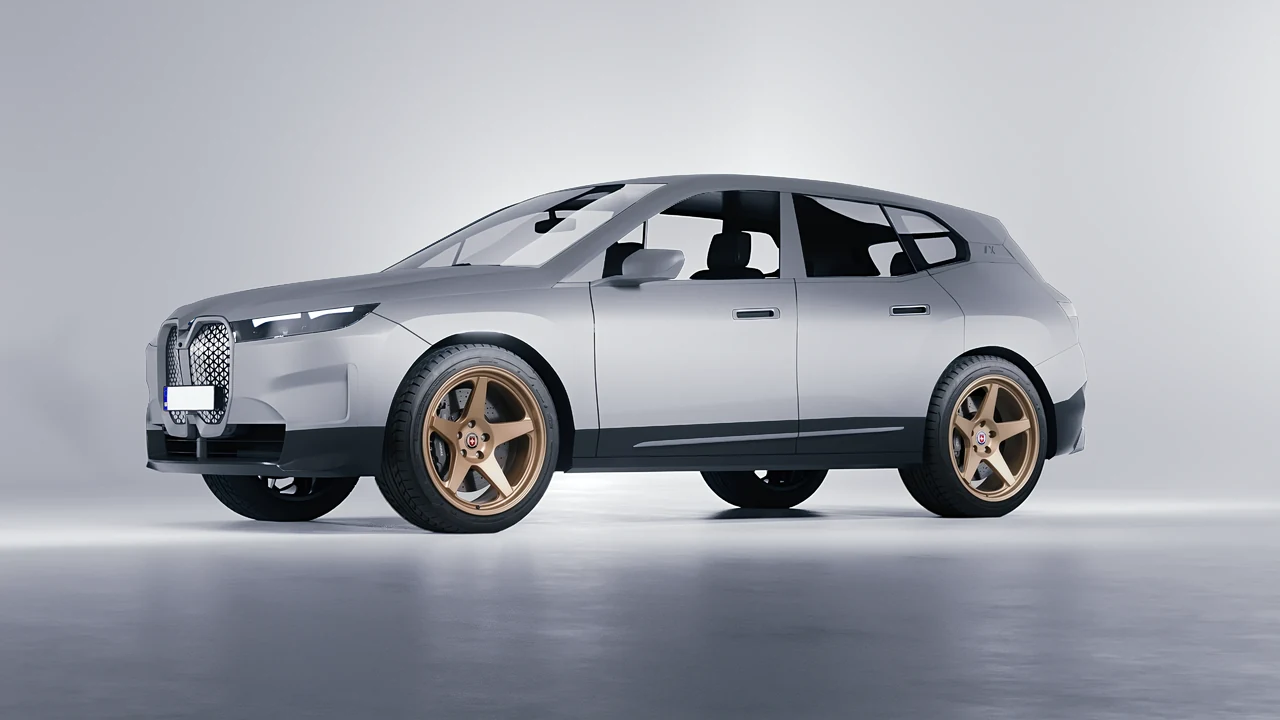 BMW iX 2022 on HRE Performance Wheels 305-GTS forged wheels, front three-quarter view