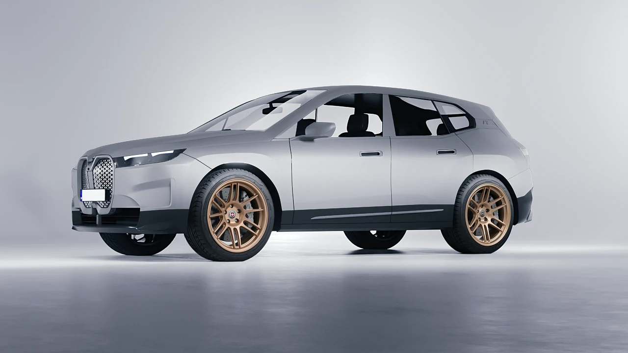 BMW iX 2022 on HRE Performance Wheels 312-GTS forged wheels, front three-quarter view