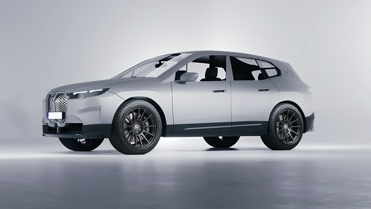 BMW iX 2022 on HRE Performance Wheels 313-GT forged wheels, front three-quarter view