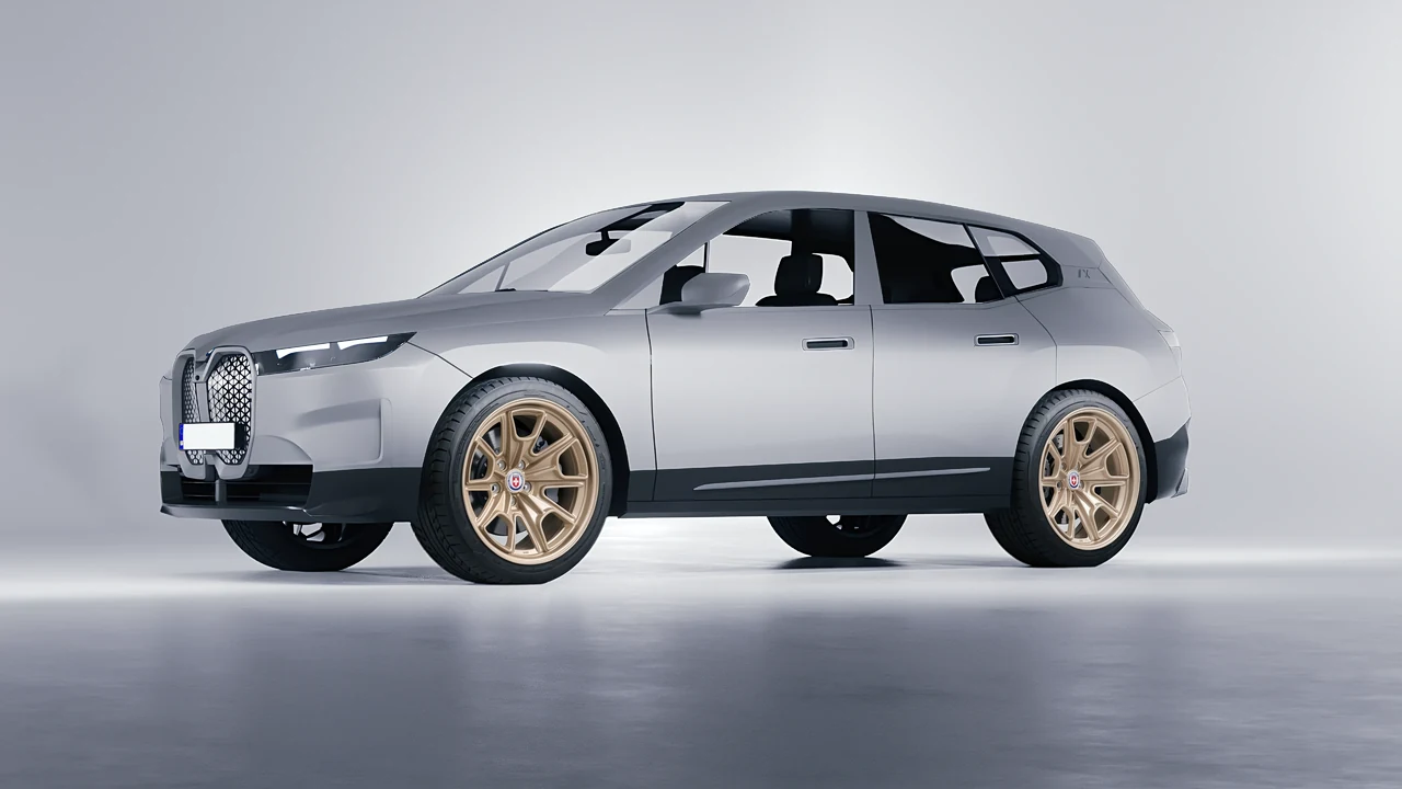 BMW iX 2022 on HRE Performance Wheels 427M forged wheels, front three-quarter view