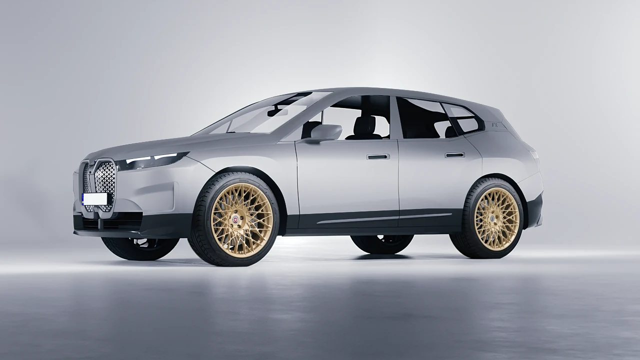 BMW iX 2022 on HRE Performance Wheels 501M forged wheels, front three-quarter view