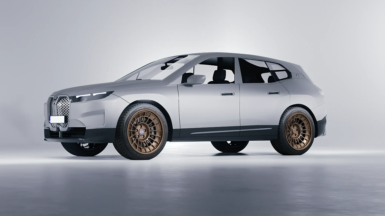BMW iX 2022 on HRE Performance Wheels 515-GTM forged wheels, front three-quarter view