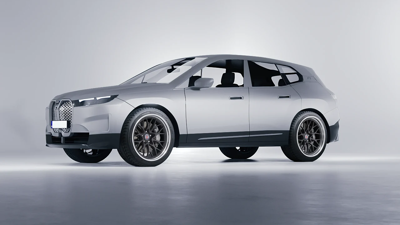 BMW iX 2022 on HRE Performance Wheels 520 forged wheels, front three-quarter view