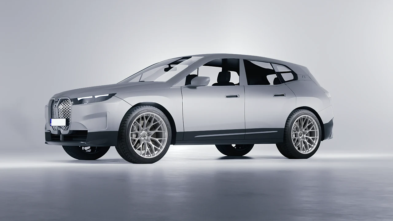 BMW iX 2022 on HRE Performance Wheels 520M forged wheels, front three-quarter view
