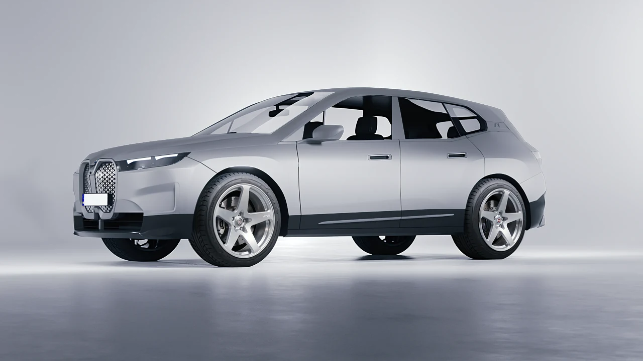 BMW iX 2022 on HRE Performance Wheels 527M forged wheels, front three-quarter view