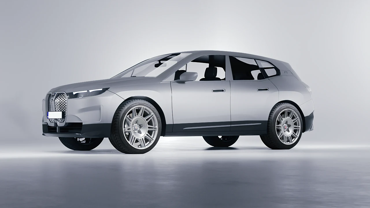 BMW iX 2022 on HRE Performance Wheels 528M forged wheels, front three-quarter view