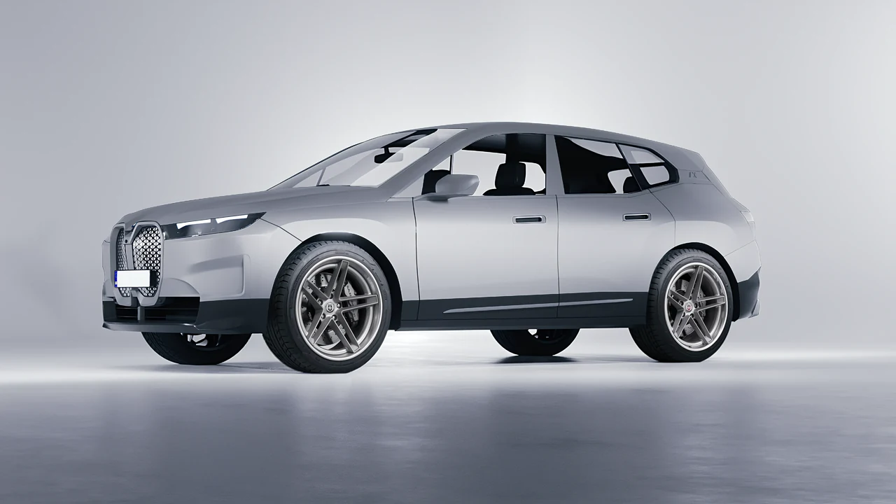BMW iX 2022 on HRE Performance Wheels G-Code forged wheels, front three-quarter view
