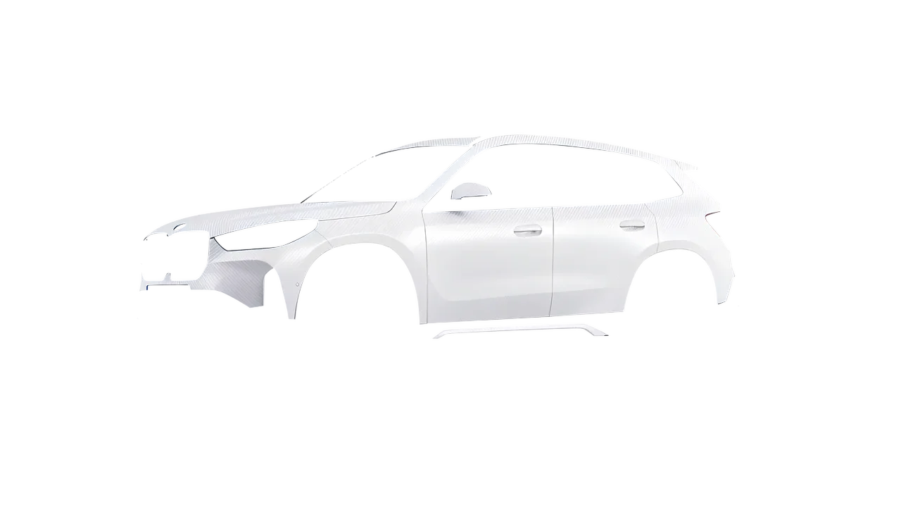 BMW iX1 2022 wrapped in Carbon Fiber White (Avery Dennison SW900-115-X), front three-quarter view