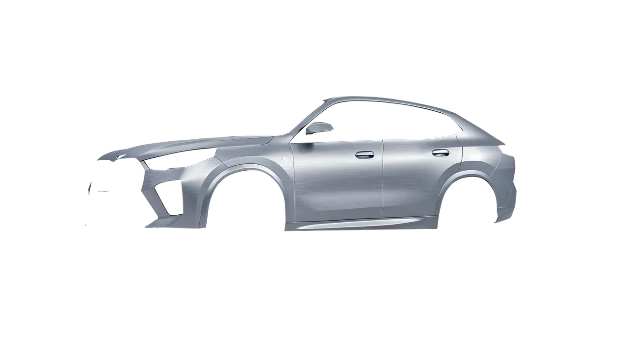 BMW iX2 2024 wrapped in Brushed Aluminum (Avery Dennison SW900-812-X), front three-quarter view
