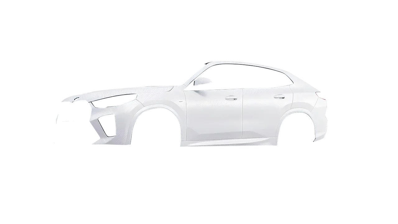 BMW iX2 2024 wrapped in Carbon Fiber White (Avery Dennison SW900-115-X), front three-quarter view