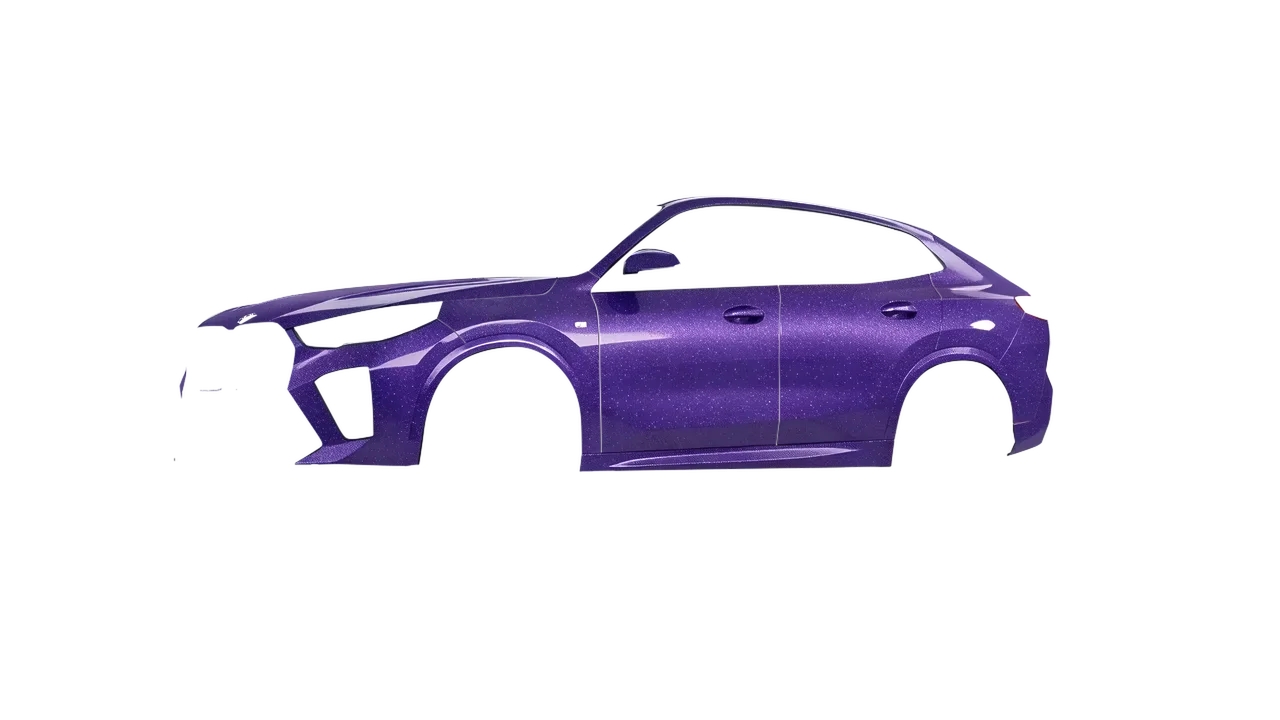 BMW iX2 2024 wrapped in Purple (Avery Dennison SW900-587-D), front three-quarter view